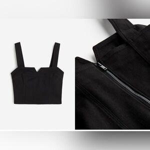 Divided Black Square-Neck Crop Tank Top